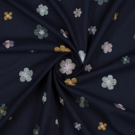 Verhees Textiles - Cotton Voile - Embroidery Flowers - Navy
