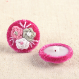 Set 2 knopen 25mm - velvet Flower embroidery - Fuchsia 516