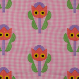 Broderie -  Katoen  -  Checks - Tulip Faces - Pink