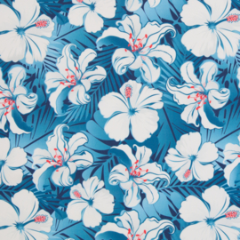 Swafing Tricot Pique Polo -  Flower Hawai   - Blue
