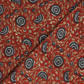 katoen Print - Voile - Batik  -  Navy Flowers   - Dark Red