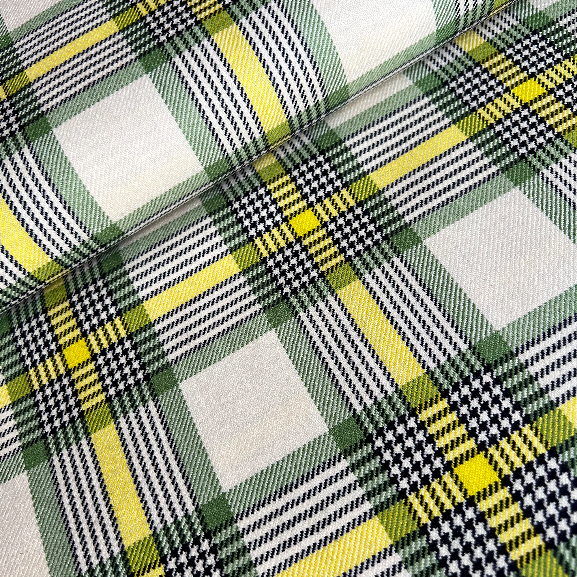Deadstock Stoffen - Wol Ruit - Off white Green Yellow