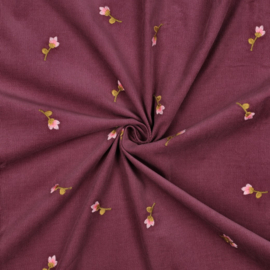 Babycord - Embroidery Flowers  - Mauve