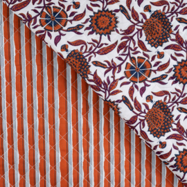 Stepped - Quilted - Ethnic Flowers - Stripes  - Double Sided -  White