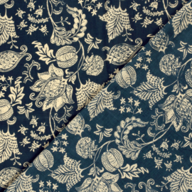 katoen Print - Voile - Batik - Leaves  - Indigo