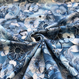 Deadstock stoffen - Jacquard   - Flowers  - Blue