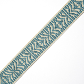 Jacquard Tassenband 4 cm breed - Blue Ecru