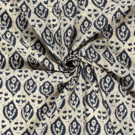 katoen Print - Voile - Batik  - Leaves  - Indigo Off White