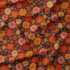 Corduroy - Babyrib - Retro Flowers  - Orange