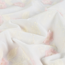 Katoen Broderie  -  Flowers 3D -  Pink
