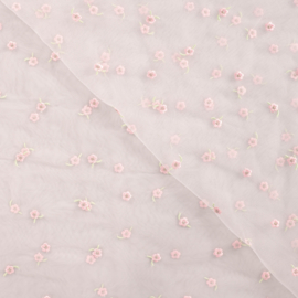 Tule - Embroidery - Flowers  - White