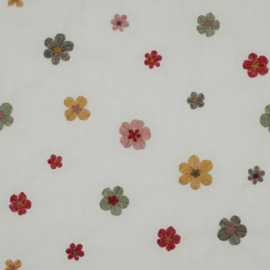 Verhees Textiles - Cotton Voile - Embroidery Flowers - Ecru
