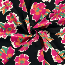 Viscose  - Flower   - Black Pink