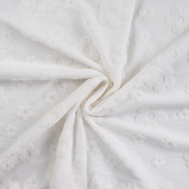 Qjutie - Cotton Jacquard  - Flower  - Off White