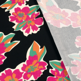 Viscose  - Flower   - Black Pink