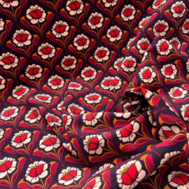 Corduroy - Babyrib - Art Deco Flowers  - Wine