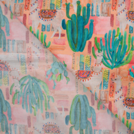 Katoen Voile  Print - Lama  - Pink