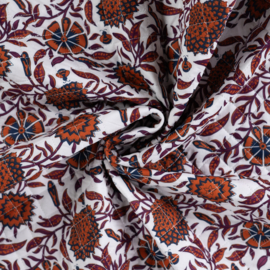 Stepped - Quilted - Ethnic Flowers - Stripes  - Double Sided -  White