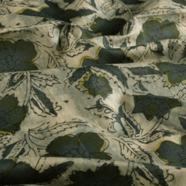 katoen Print - Voile - Batik  -  Flowers  - Soft Green