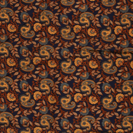 katoen Print - Voile - Batik  -  Paisley    - Dark Blue Terra  Yellow