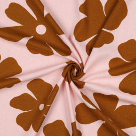 Linnen Viscose - Big Flowers - Light Pink Brown*