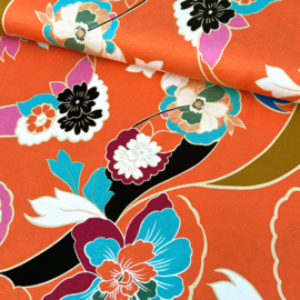 Viscose Jersey Print - Flowers Big  - Fuchsia Orange