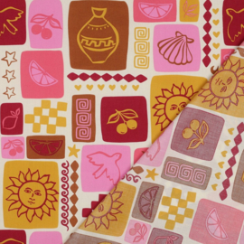 Katoen Poplin Print - Summer Patchwork - Red Pink