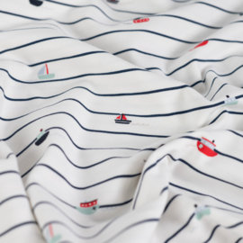 Jersey Tricot Print - Boats - Stripe