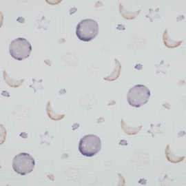 Verhees Textiles - Double Gauze Organic - Moon and Stars -  White