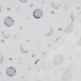 Verhees Textiles - Double Gauze Organic - Moon and Stars -  White