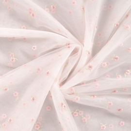 Tule - Embroidery - Flowers  - White