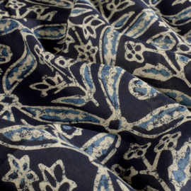 katoen Print - Voile - Batik  -  Flowers    - Dark Blue