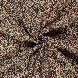 katoen Print - Voile - Batik -  Abstract    - Black Orange