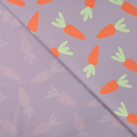 Qjutie - French Terry Print   - Carrots - Lavender