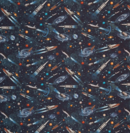 Katoen Print | Swafing -  Space ship  - Black