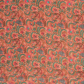 katoen Print - Voile - Batik  -  Flowers   - Peach