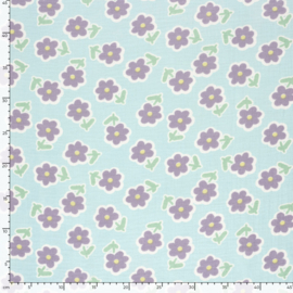 Double Gauze - Lilac Flowers   - Acqua Blue