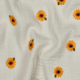 Verhees Textiles - Double Gauze Embroidery - Sunflower  - Natural