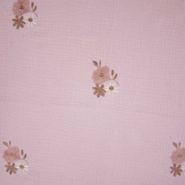 Katia Fabrics - Mousseline Embroidery  - Flowers - Pink