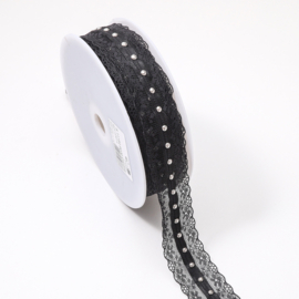 Kant  Non Stretch met Strasssteentjes - 36 mm  breed - Black 