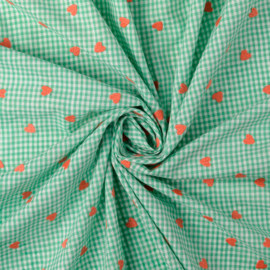 Broderie -  Katoen  -  Checks - Hearts  - Green