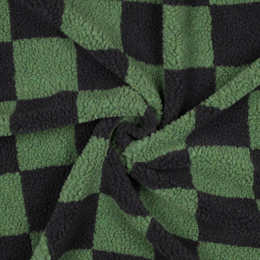 Verhees Textiles - Teddy - Checks   - Green Dark Grey