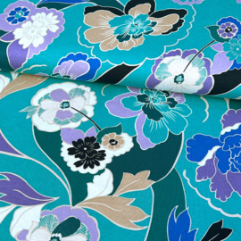 Viscose Jersey Print - Flowers Big  -  Acqua Lilac
