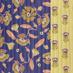 Stepped - Quilted - Flowers   - Double Sided -  Flowers  - Ikat - Blue - coupon 60 cm 