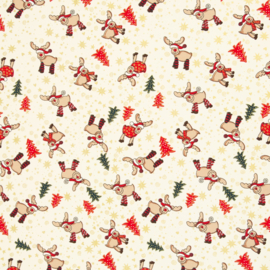 Swafing - Katoen Print Kerst -  Rudolf    -Gold Foil - Off White