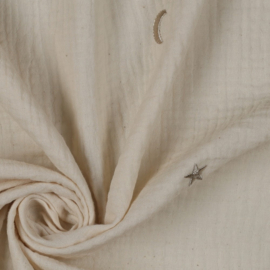 Double Gauze - Embroidery - Moon & Stars - Sand 062