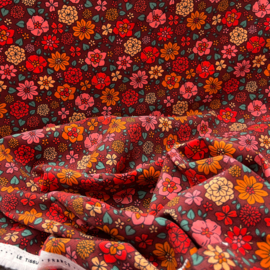 Corduroy - Babyrib - Retro Flowers  - Orange