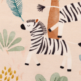 Swafing Tricot Print -  Savana Friends - Zebra - Beige