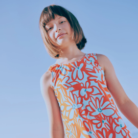 Katia Fabrics - Poplin Katoen - Flowers - Turquoise Orange