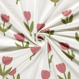 Tricot Jersey  -  Tulips   - Off White